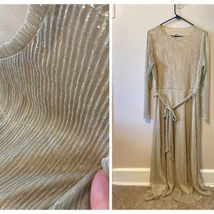 Anne Klein tan/gold metallic evening dress w/belt